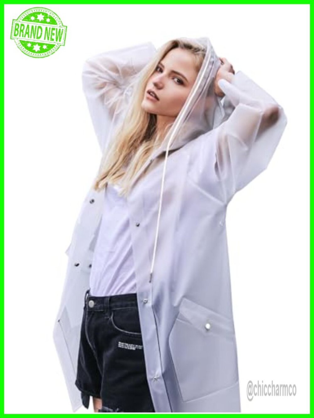 L-Rain TPU Clear Rain Coat for Women Waterproof Packable Rain Poncho with Hood